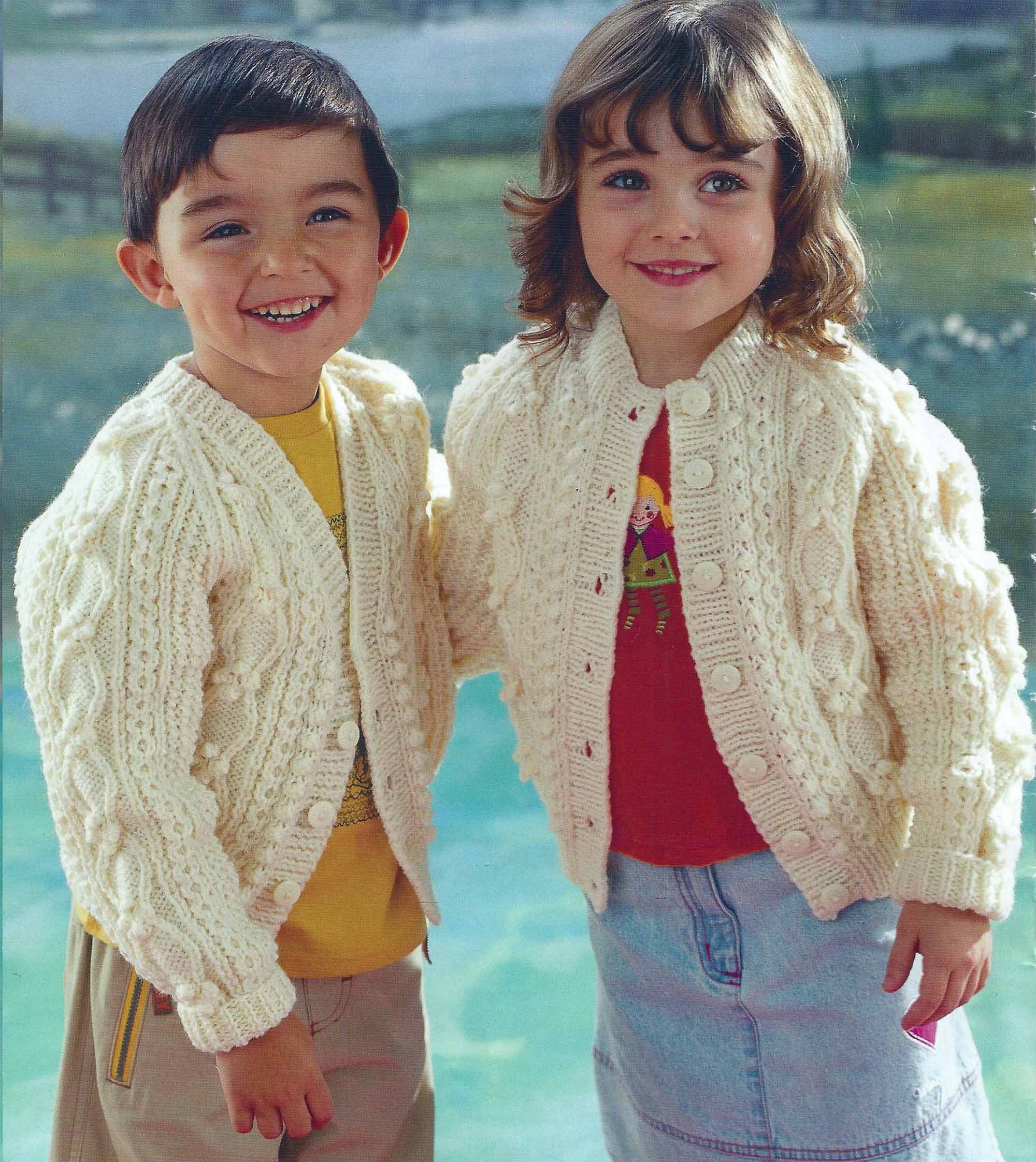 PDF Instant Digital Download Baby Boy Girls Aran Round V Neck