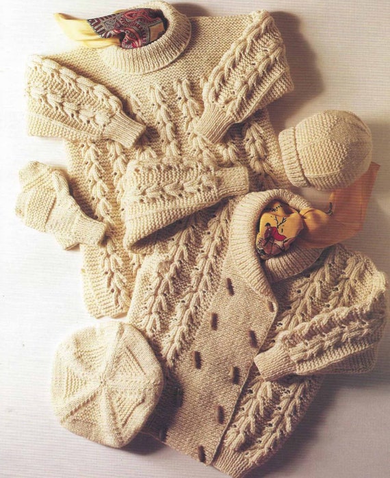 PDF Instant Digital Download Baby Childs Aran Sweater Mittens