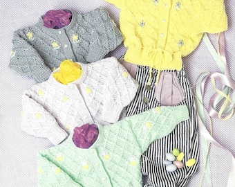 PDF Instant Download baby double knit embroidered cardigan knitting pattern 18 to 28 inch (92)