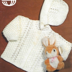 PDF Instant Digital Download baby child crochet coat bonnet pattern 14 to 18 inch (2607)