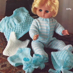 PDF Instant  Digital Download doll 4 ply 12 to 18 inch Tiny Tears Baby Alive knitting pattern (1912)