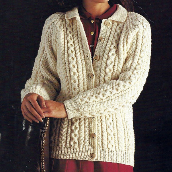 PDF Instant  Digital Download ladies aran ladies cardigan knitting pattern 32/42 inch (1244)