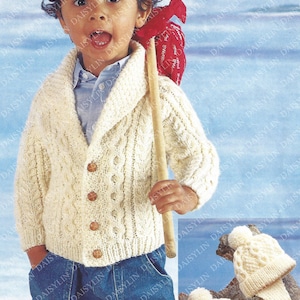 PDF Instant Digital Download boy girls aran jacket & hats knitting pattern 18/24 inch 397 image 1