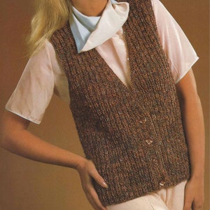 Instant PDF Download ladies girls easy knit waistcoat knitting pattern 30 to 40 inch (2070)