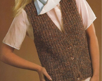 Instant PDF Download ladies girls easy knit waistcoat knitting pattern 30 to 40 inch (2070)