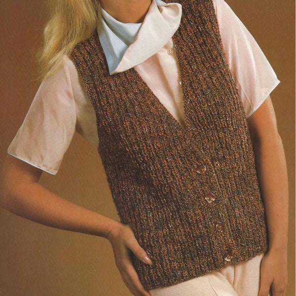 Instant PDF Download ladies girls easy knit waistcoat knitting pattern 30 to 40 inch (2070)