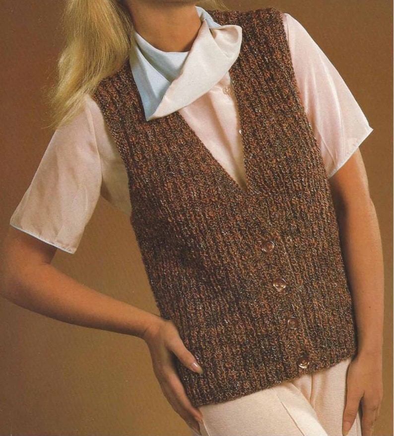 Instant PDF Download ladies girls easy knit waistcoat knitting pattern 30 to 40 inch 2070 image 1