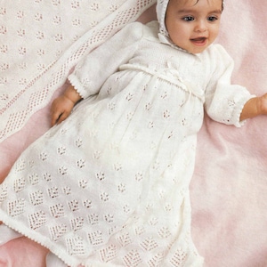 PDF Instant Digital Download  baby christening dress bonnet shawl knitting pattern 3 ply (2421)