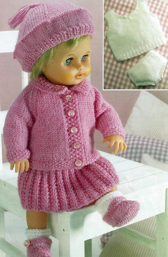 Instant PDF Download Dolls Clothes Knitting pattern 12 to 22 inch sizes  Cardigan Skirt Berry Socks Shoes Vest Pants (78)