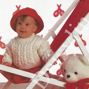 PDF Instant Digital Download baby cabled sweater knitting pattern 8 ply (double knit) 16 to 22 inches (105)