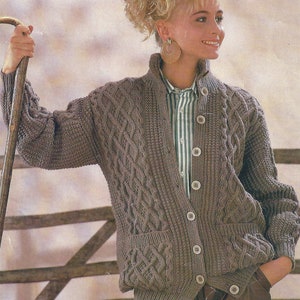 PDF Instant  Digital Download  ladies aran jacket cardigan knitting pattern 32 to 42 inch (884)