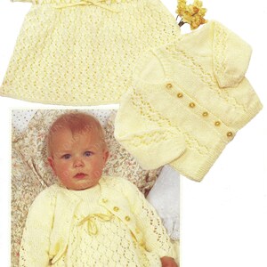 PDF Instant Digital Download baby dress & cardigan knitting pattern double knit 18 to 22 inch (262)