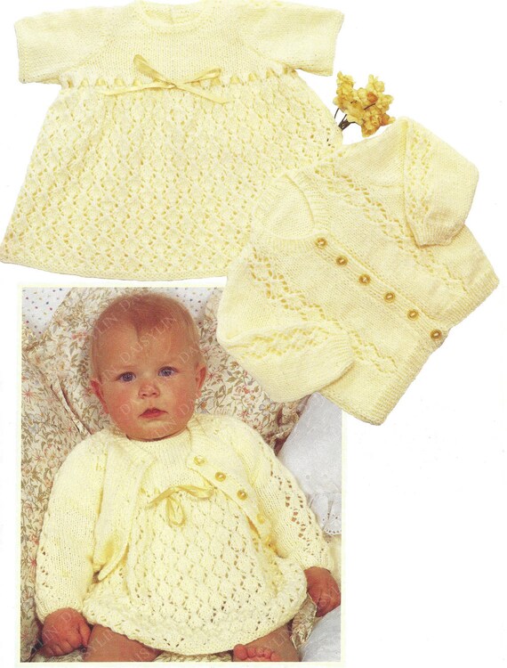 PDF Instant Digital Download baby dress & cardigan knitting pattern double  knit 18 to 22 inch (262)