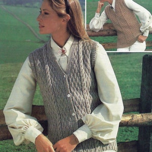 Digital Instant PDF Download ladies double knit waistcoat & slipover knitting pattern 34/38 inch (1199)