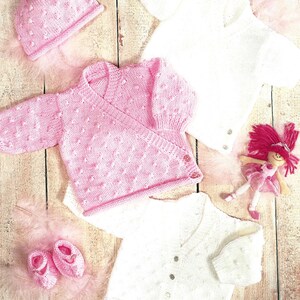PDF Instant Digital Download baby cardigan hat slippers knitting pattern 16 to 26 inch (1106)