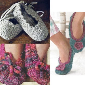 PDF Instant Digital Download ladies girls double knit aran chunky slippers socks knitting pattern (2008)