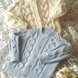 PDF Instant Digital Download baby boy girls crew neck cardigan knitting pattern 18 to 24 inch chest  (186)