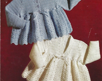 PDF Instant Digital Download baby crochet matinee coats pattern 4 ply 3/6 months (1571)