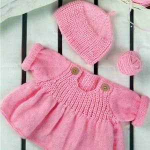 PDF Instant  Digital Download baby girl easy knit dress flared sweater & hat 16 to 24 inch knitting pattern  (971)