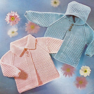 PDF Instant  Digital Download baby jackets with hood or collar knitting pattern 18 to 22 inch (1911)