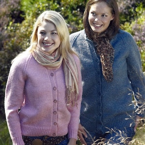 PDF Instant Digital Download ladies aran girls round neck raglan cardigan knitting pattern 32/46 inch (312)
