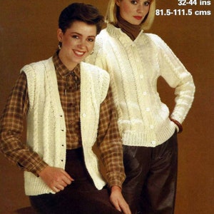 PDF Instant  Digital Download ladies cardigan & waistcoat knitting pattern chunky knit 32/44 inch (253)