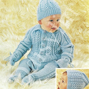 PDF Instant Digital Download baby pram set coat trousers bonnet mittens knitting pattern 18 to 24 inch (145)