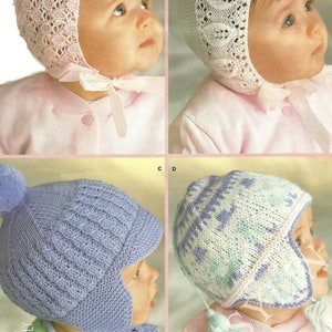 PDF Instant Digital Download boy girl baby bonnets & helmets knitting pattern 4 ply 0 to 6 months (234)