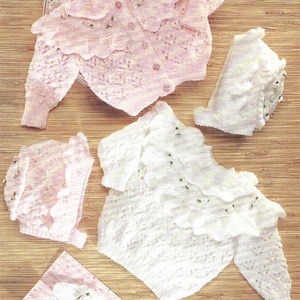 PDF Instant Digital Download baby girl yoke cardigan sweater & bonnet knitting pattern  6 months to 2 years (718)