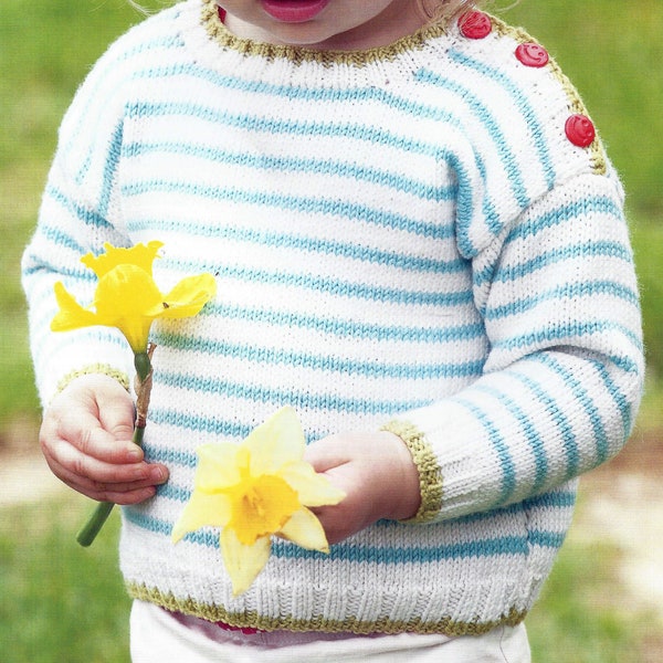 Instant PDF Digital Download baby childs easy knit jumper sweater knitting pattern (2053)