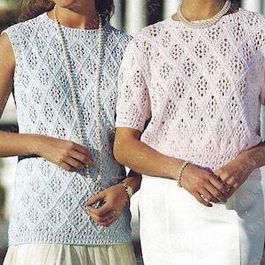 PDF Instant Digital Download ladies diamond lace double knit top knitting pattern 30 to 40 inch (367)