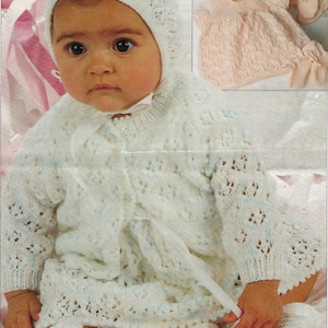 Instant PDF Digital Download baby dress coat bonnet bootees mitts knitting pattern (543)