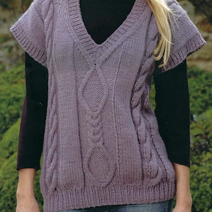 PDF Instant Digital Download ladies easy knit chunky cable tunic knitting pattern 34 to 44 inch (1880)
