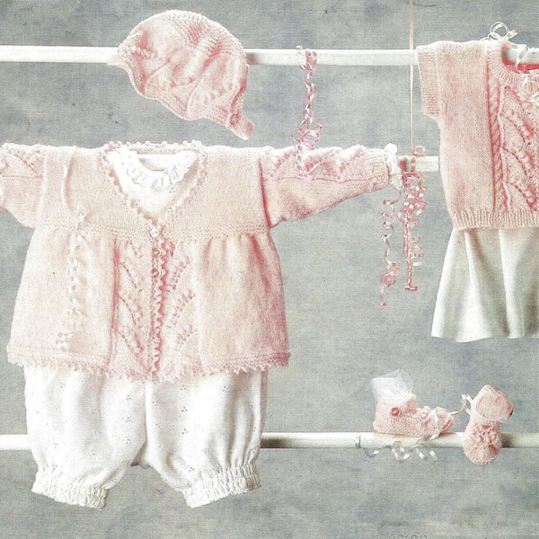 PDF Instant Digital Download premature baby doll vest coat bonnet shoes knitting pattern 12 to 18 inch (2191)