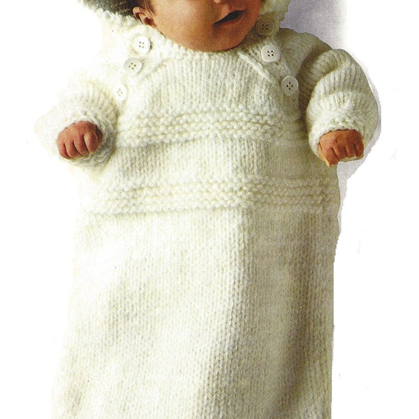 PDF Instant Digital Download baby  sleeping bag knitting pattern ages 3 months chunky  yarn(756)