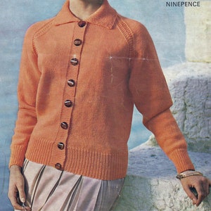 Instant PDF Digital Download ladies easy knit cardigan knitting pattern double knit 30 to 40 inch (1323)