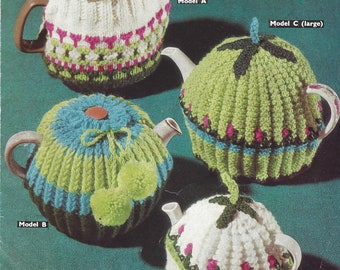 PDF Instant  Digital Download 4 tea cosies knitting pattern double knit (1980)