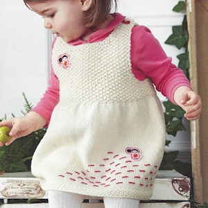 Instant PDF Digital Download baby girls dress knitting pattern 1 to 12 months (2052)