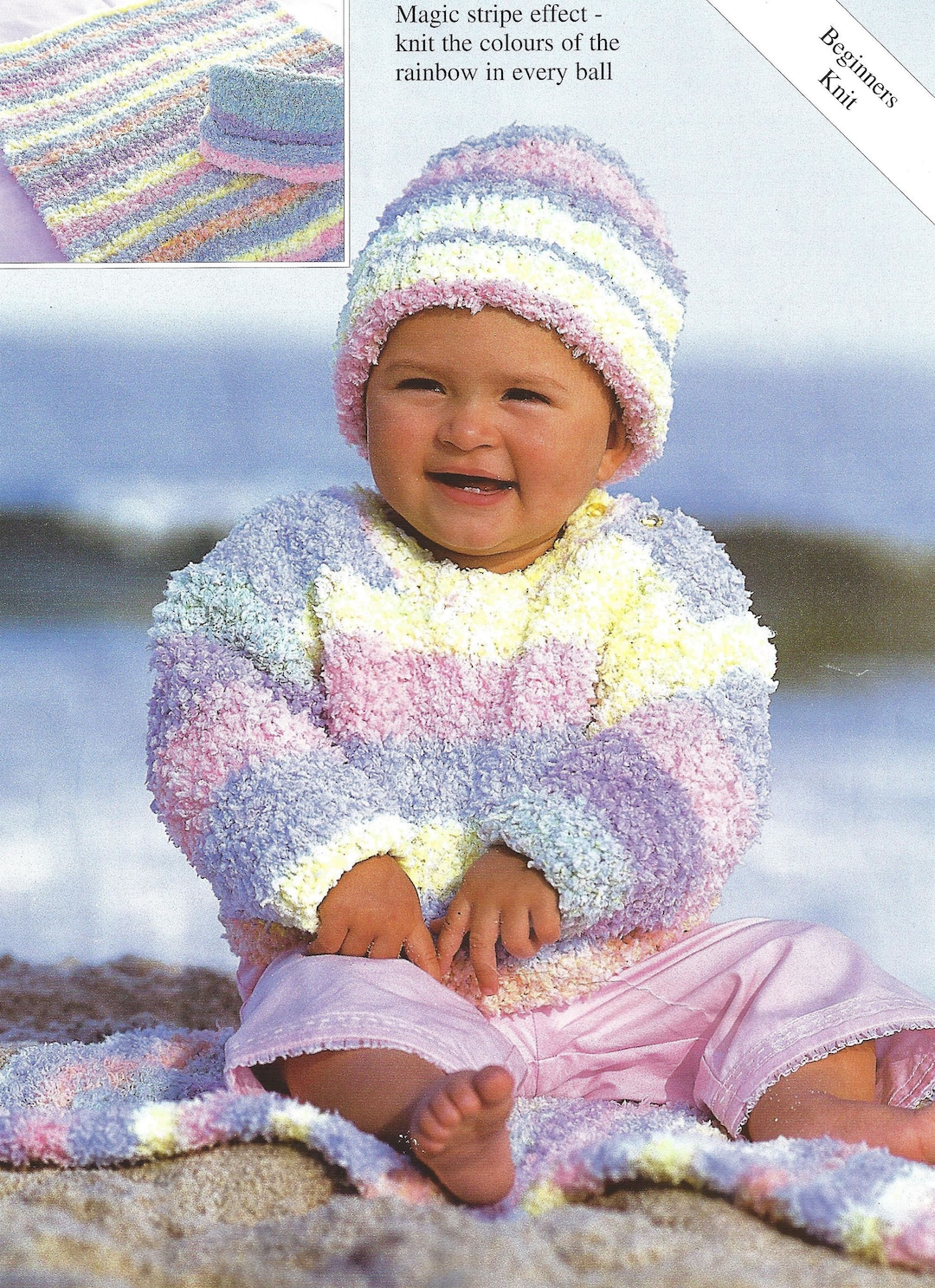 PDF Instant Digital Download Baby Chunky Easy Knit Sweater Blanket Hats