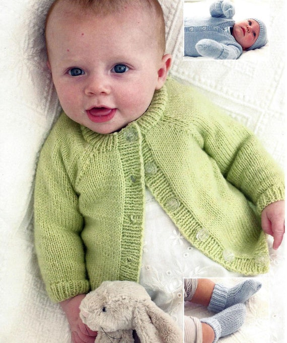 Instant digital download PDF premature baby doll cardigan hat mittens  bootees 10 to 18 (2096)