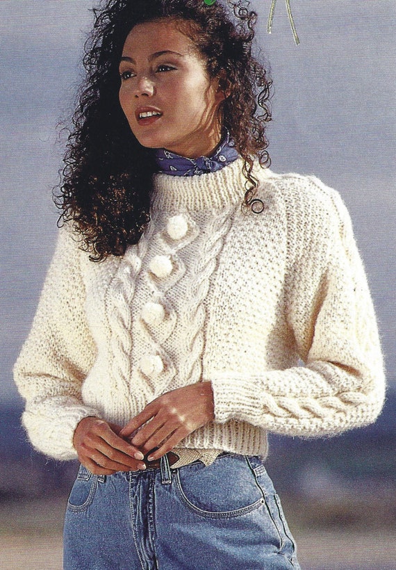 PDF Instant Digital Download Ladies Chunky Short Sweater With Pompons Knitting Pattern 30 to 40 Inch 2256 Etsy