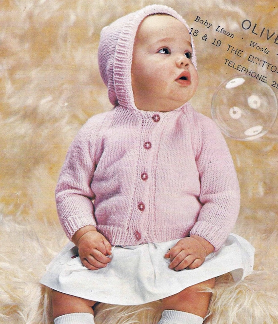 PDF Instant Digital Download Baby Easy Knit Cardigan With Hood