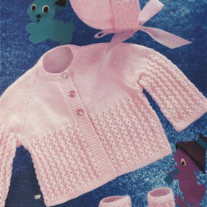 PDF Instant  Digital Download baby jacket bonnet bootees knitting pattern19/21 inch 4 ply (969)