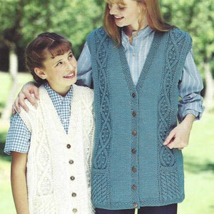 PDF Instant  Digital Download ladies girl aran  gilet knitting pattern 28 to 44 inch (1489)