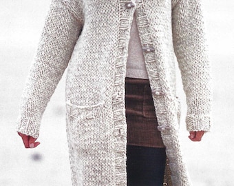PDF Instant Digital Download ladies super chunky easy knit coat 10 to 20 larger sizes knitting pattern (1752)