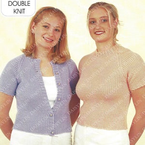 PDF Instant  Digital Download ladies double knit summer tops knitting pattern 32/ 46 inch larger sizes (323)