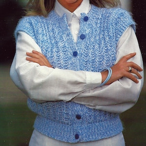 Instant PDF Digital Download PDF ladies girls easy knit waistcoat 30 to 40 inch (1766)