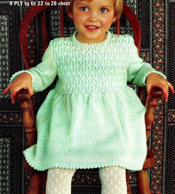 Instant PDF Digital Download Baby Girl Ply Dress Knitting
