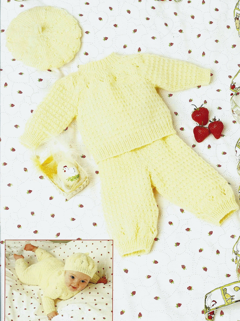 Instant PDF Digital Download premature baby doll sweater trousers beret knitting pattern 1420 1461