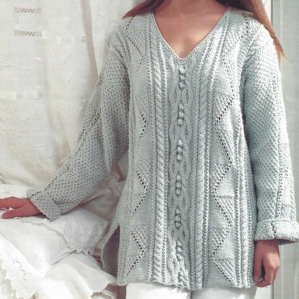 PDF Instant  Digital Download ladies  aran textured tunic knitting pattern 32 to 42 inch (2331)